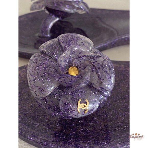 Authentic CHANEL Purple CC Glitter Camelia Jelly Strap Flip Flops Flat Sandals 5 - Picture 4 of 13